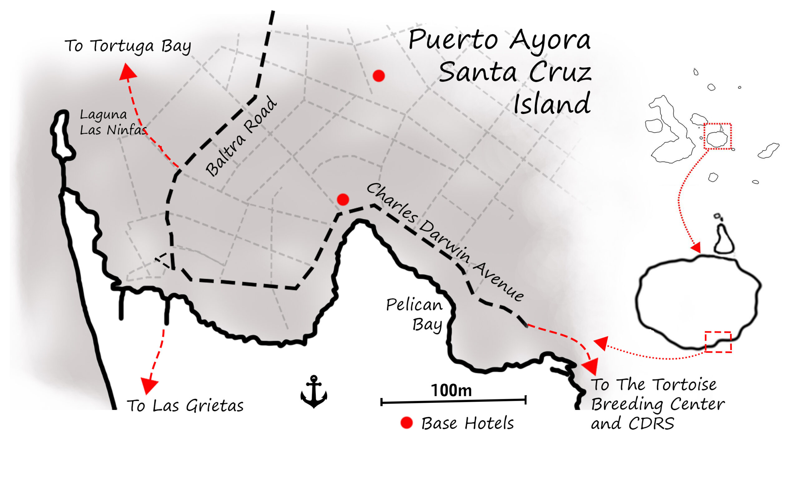Map of Puerto Ayora, Santa Cruz